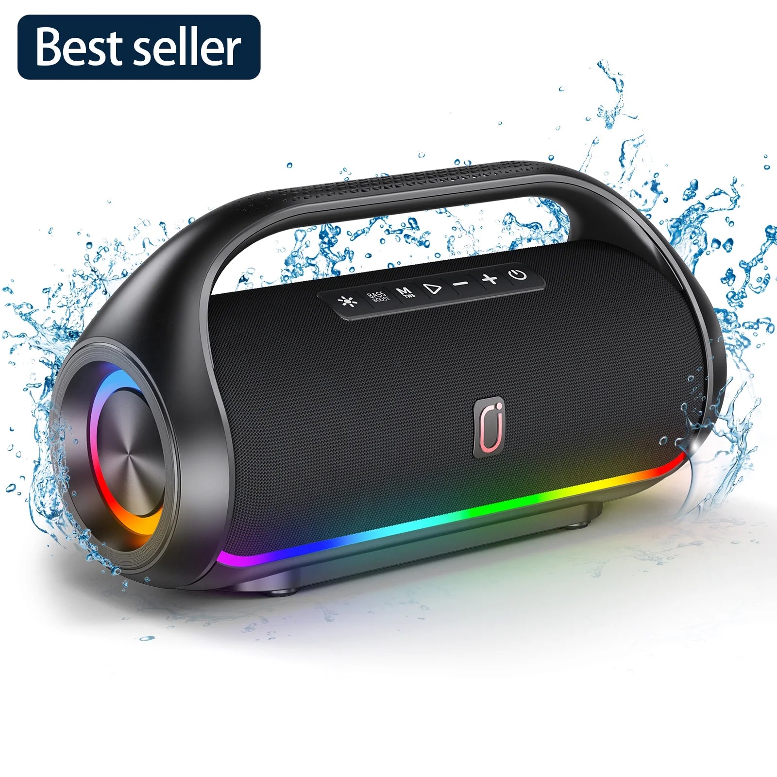 Waterproof Bluetooth Speaker, Portable Speaker with RGB Light Show, Outdoor Speaker for Pool Beach Party