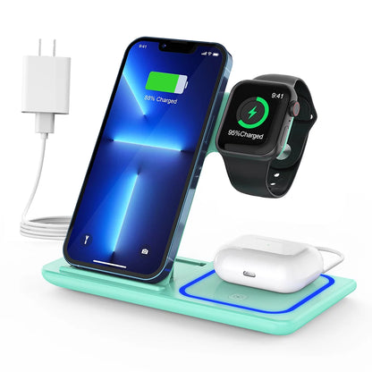 Wireless Charging Station, 2023 Upgraded 18W 3 in 1 Wireless Charger Stand for Iphone 15/14/13/12/11 Pro/Xs, Airpods 3/2/1/Pro, Iwatch Series 8/7/6/5/4/3,Samsung Phones(Green)